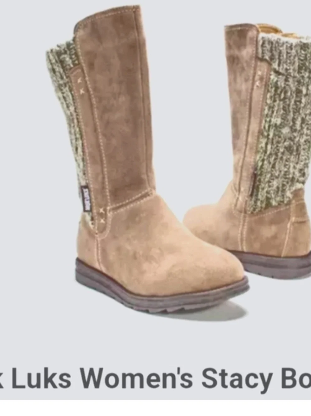 Muk Luks Taupe Suede Mid-Calf Boots with Knit Cuff